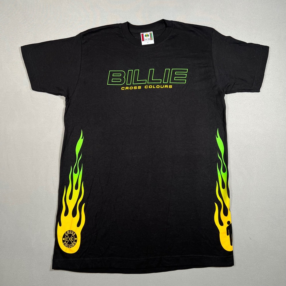 Cross Colours Billie Eilish Flame Graphic T-Shirt Mens Medium Black Neon Green
